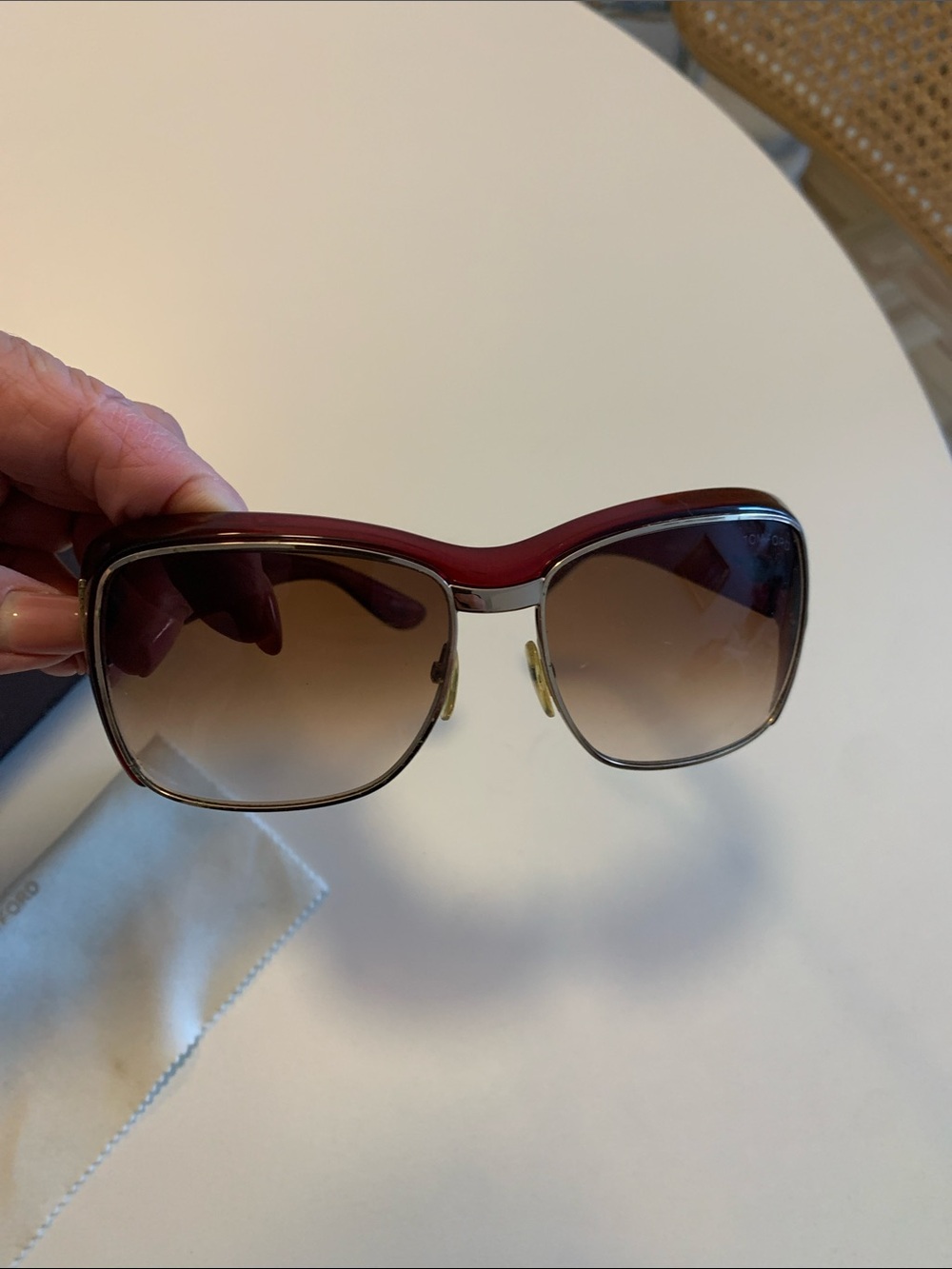 Women's Oversized Square Sunglasses - Burgundy Frame, Brown Gradient Lenses.